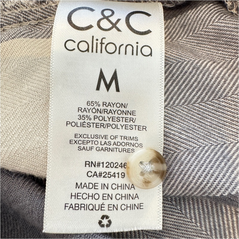 C&C CALIFORNIA Flannel Button Up Shirt MED Buffalo Plaid Gray Cream Soft EUC - Picture 7 of 9